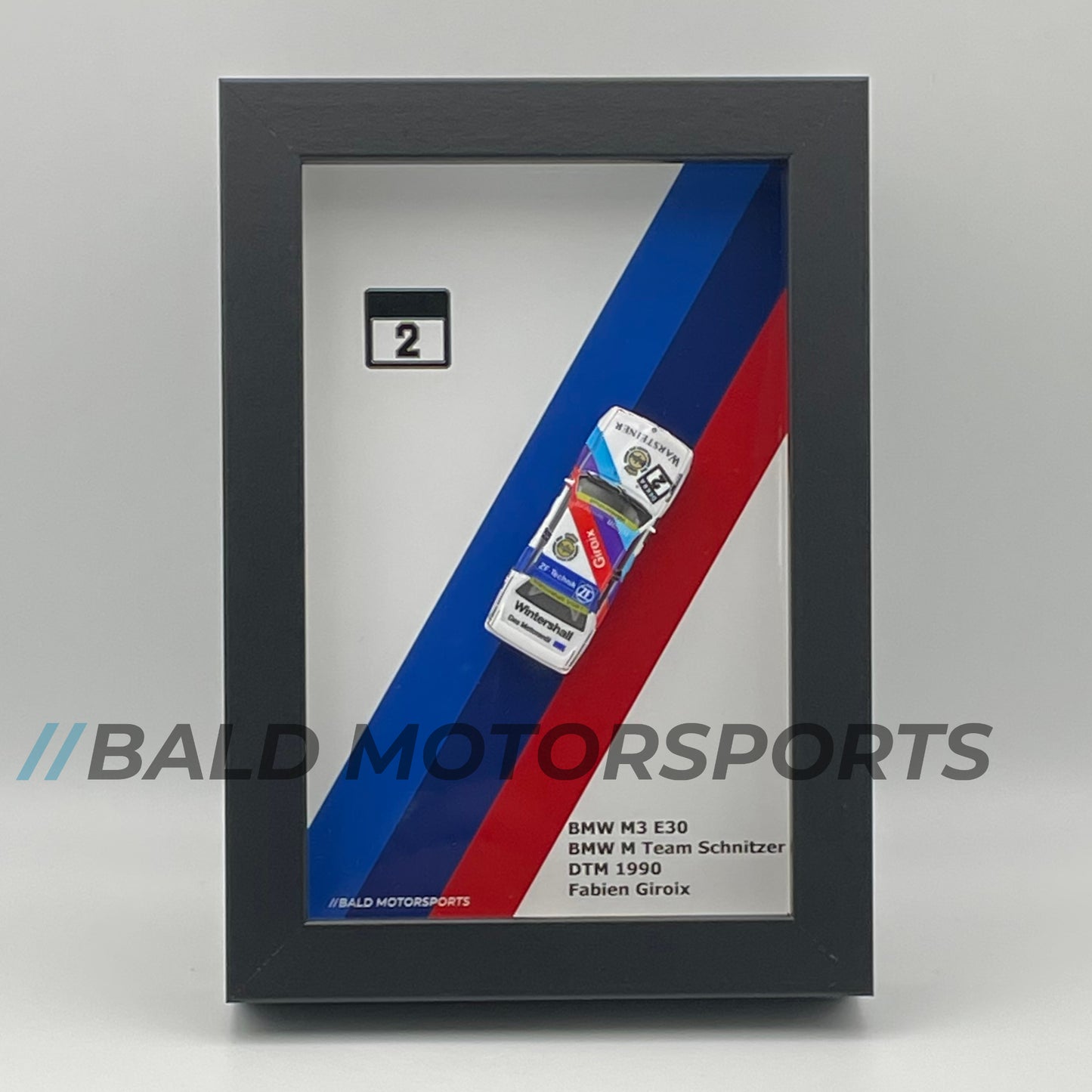 3D-Bilderrahmen mit Modellauto 1:87 BMW M3 E30 BMW M Team Schnitzer DTM 1990 Fabien Giroix