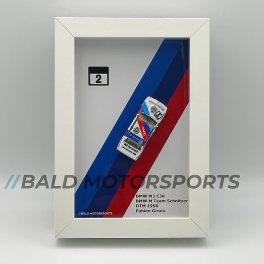 3D-Bilderrahmen mit Modellauto 1:87 BMW M3 E30 BMW M Team Schnitzer DTM 1990 Fabien Giroix