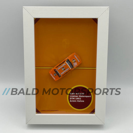 3D-Bilderrahmen mit Modellauto 1:87 BMW M3 E30 Lindner Motorsport DTM 1992 Armin Hahne