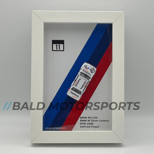 3D-Bilderrahmen mit Modellauto 1:87 BMW M3 E30 BMW M Team Lindner DTM 1990 Altfried Heger