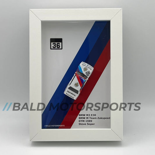 3D-Bilderrahmen mit Modellauto 1:87 BMW M3 E30 BMW M Team Zakspeed DTM 1989 Steve Soper