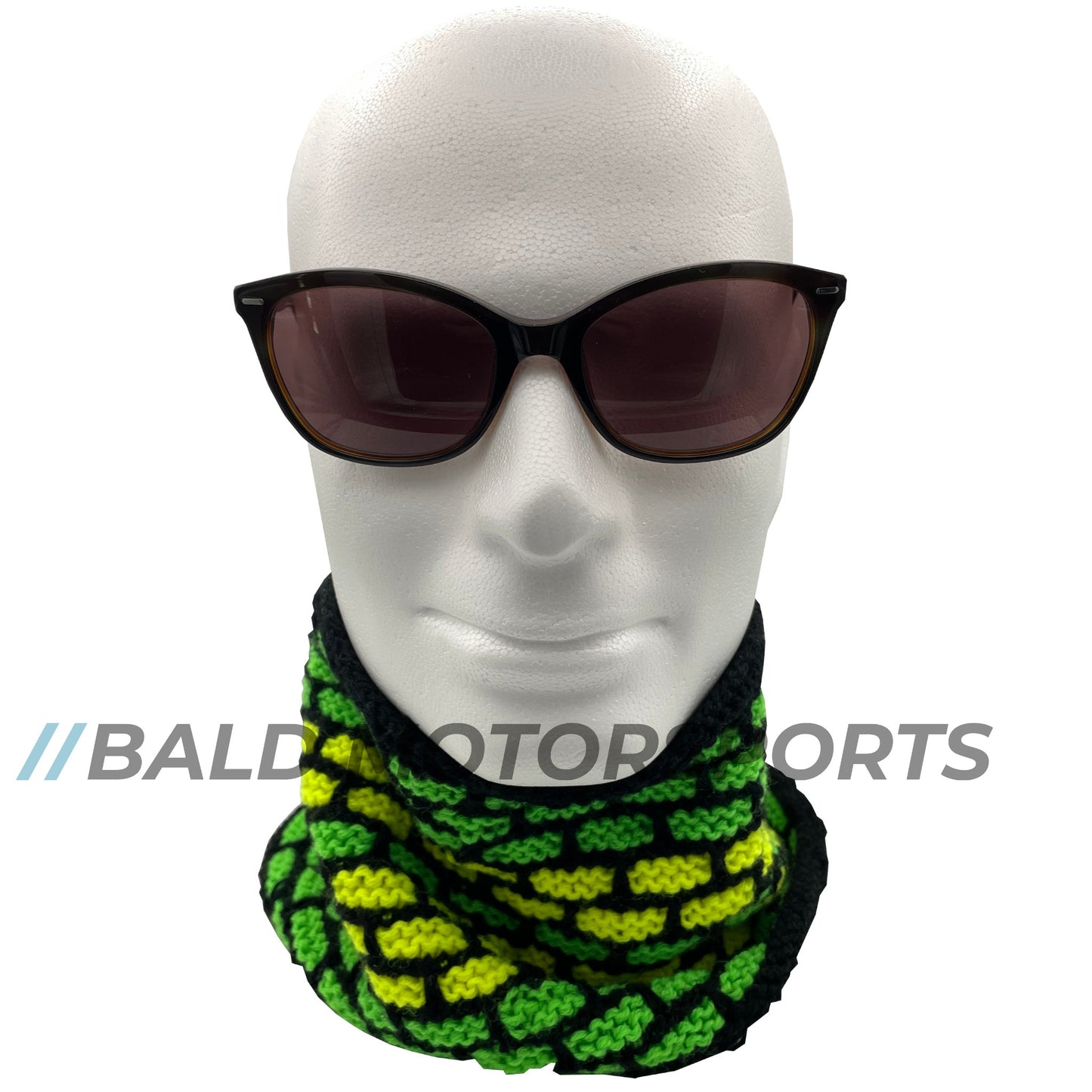 Bald Motorsports hand-knitted tube scarf "green & yellow" from our "Iconic Liveries" series