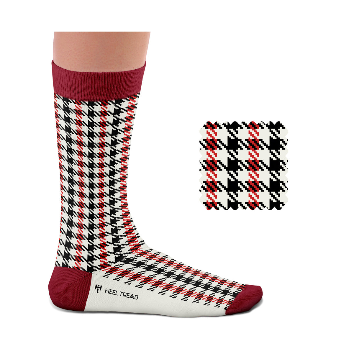 Hochwertige Motorsportsocken Pepita schwarz-rot Heel Tread