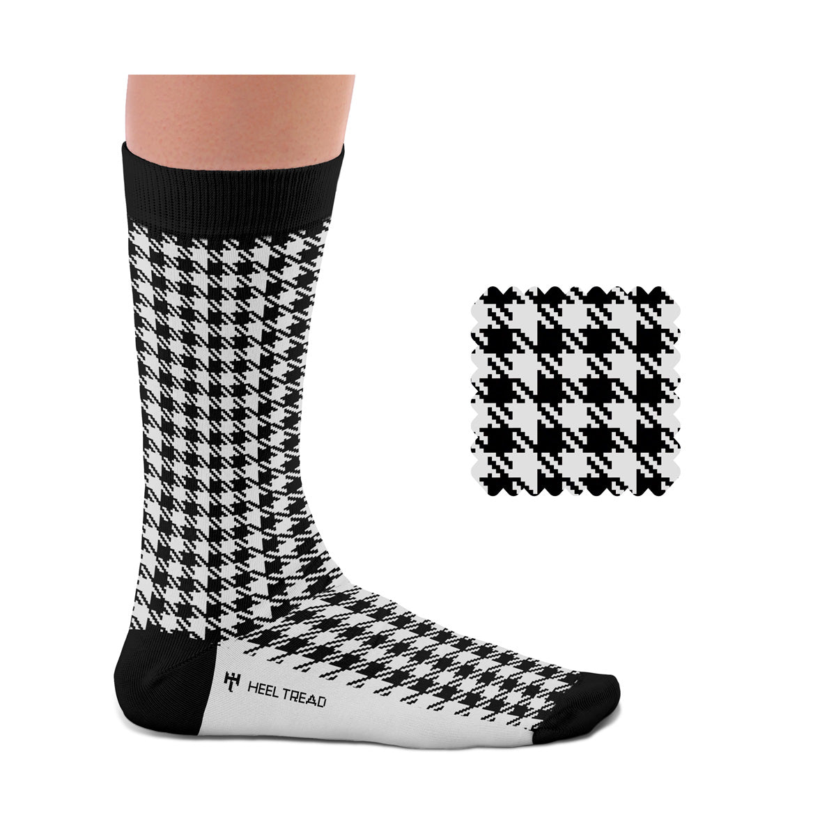 Hochwertige Motorsportsocken Pepita schwarz-weiß Heel Tread