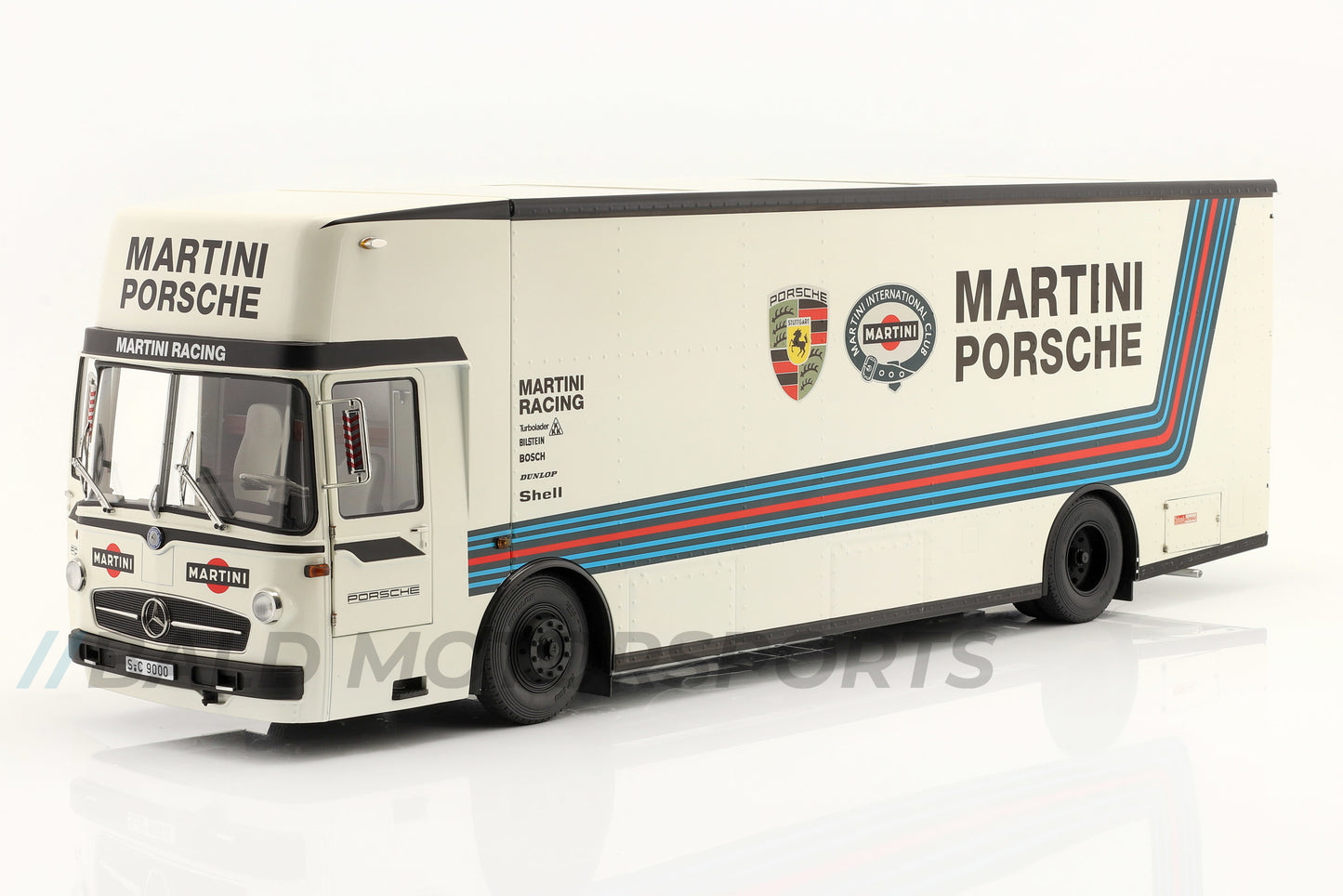 Mercedes Benz Renntransporter O 317 Porsche Martini Racing 1:18 Schuco