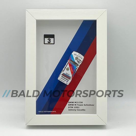3D-Bilderrahmen mit Modellauto 1:87 BMW M3 E30 BMW M Team Schnitzer DTM 1991 Johnny Cecotto