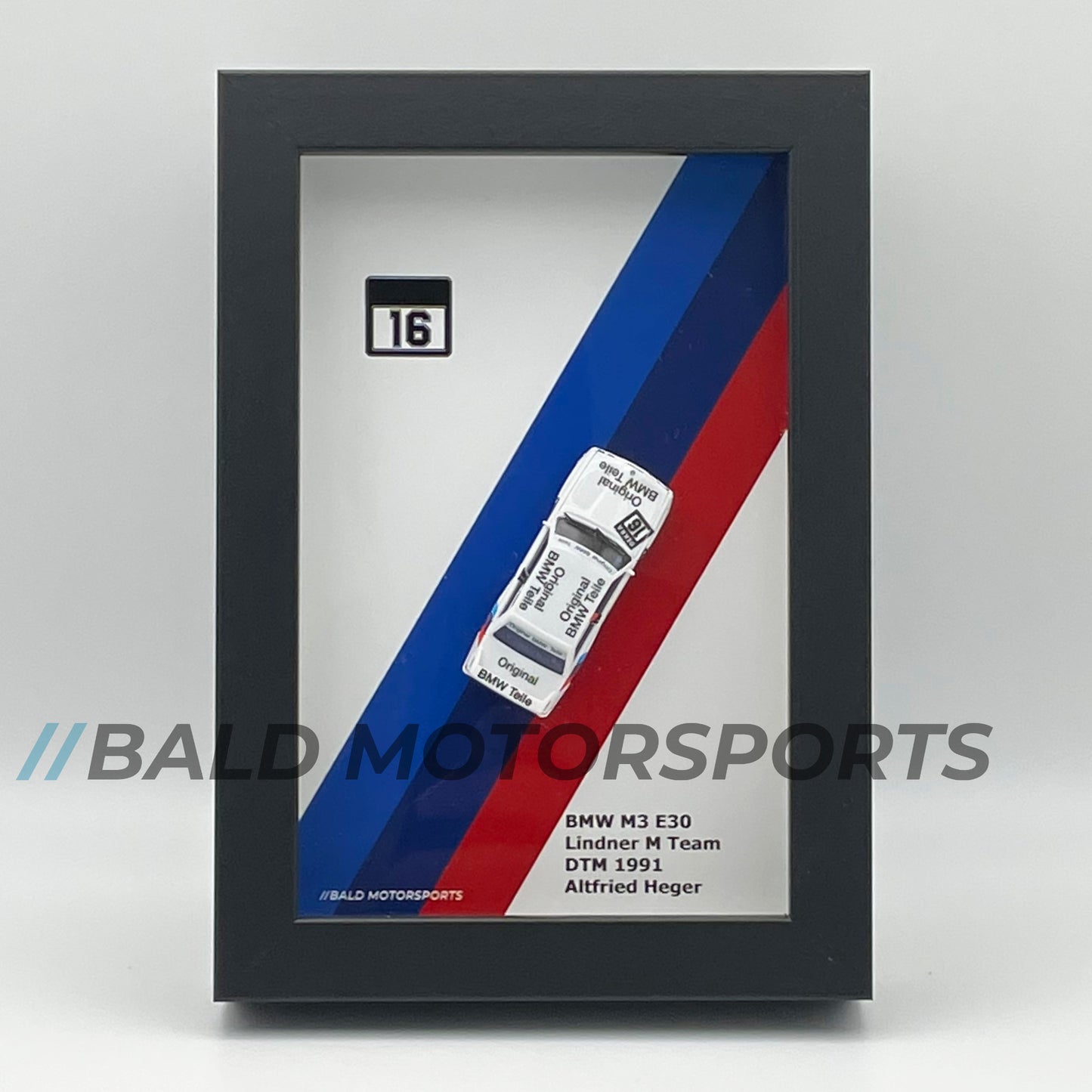 3D photo frame with model car 1:87 BMW M3 E30 Lindner M Team DTM 1991 Altfried Heger