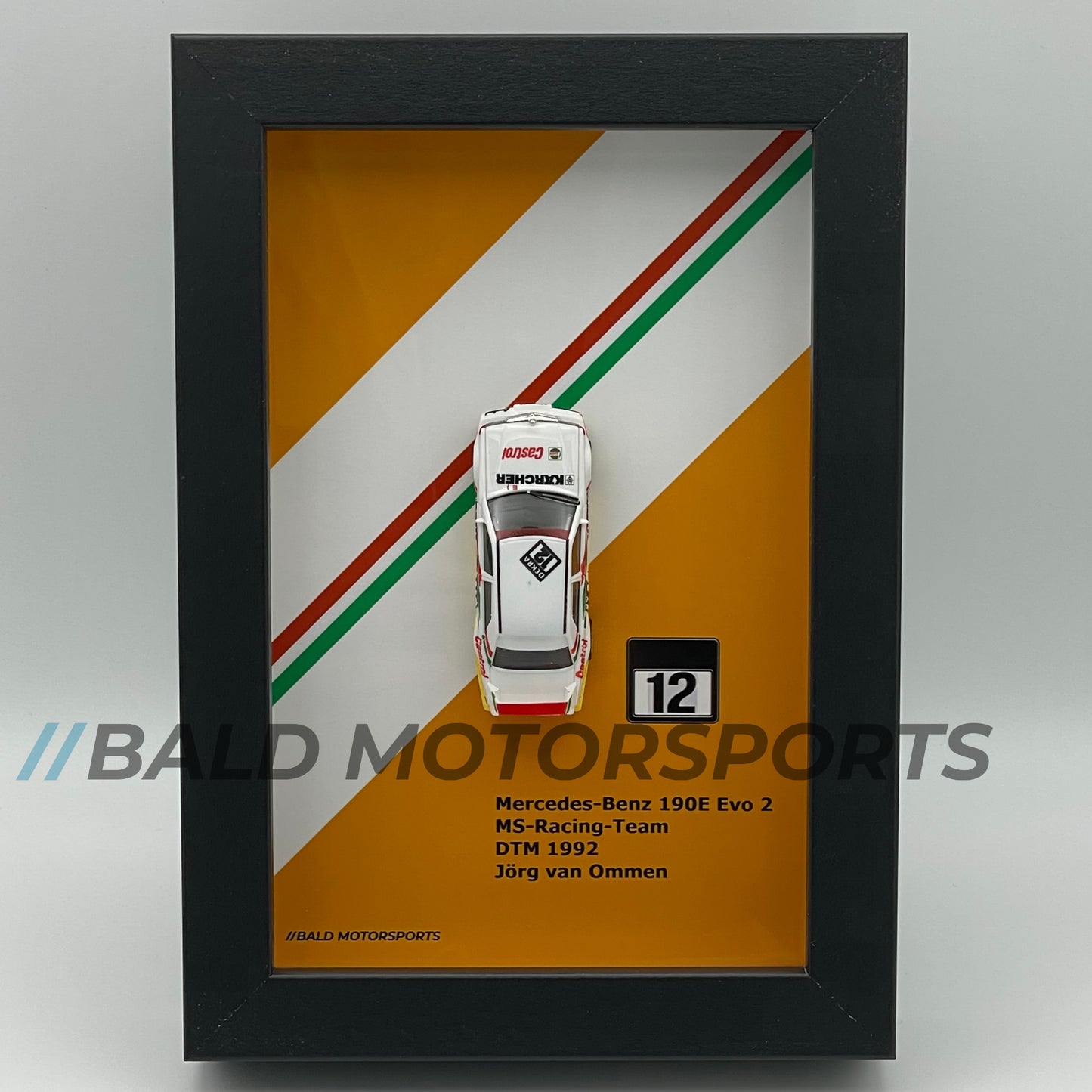 3D photo frame with model car 1:87 Mercedes-Benz 190E 2.5-16 Evo II MS Racing DTM 1992 Jörg van Ommen
