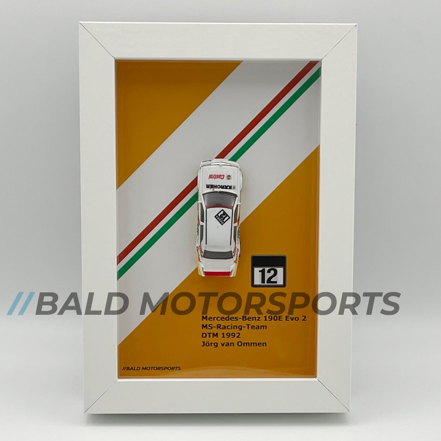3D photo frame with model car 1:87 Mercedes-Benz 190E 2.5-16 Evo II MS Racing DTM 1992 Jörg van Ommen