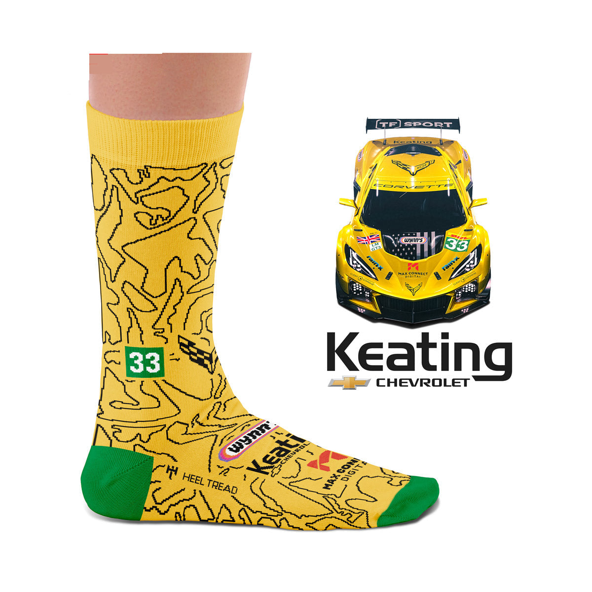Hochwertige Motorsportsocken Ben Keating TF Sport Corvette Heel Tread