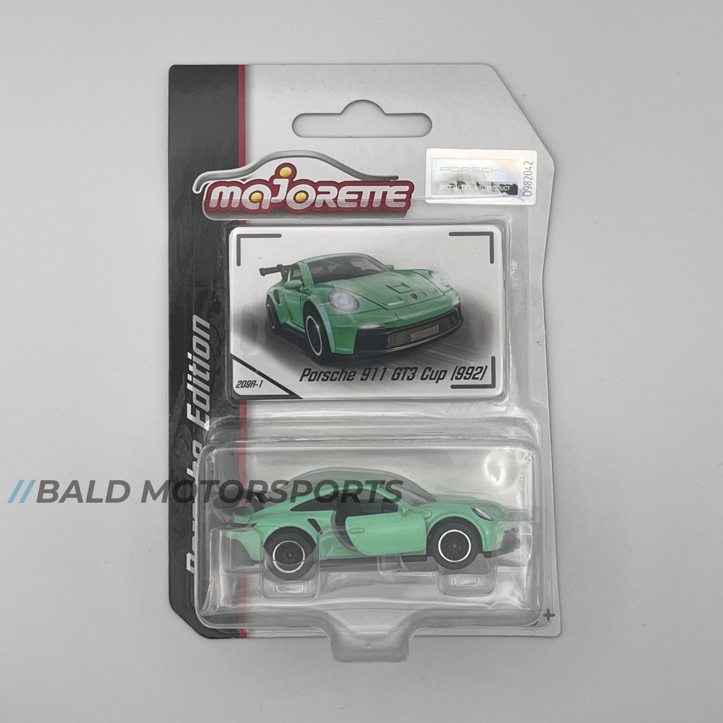 Majorette Porsche 911 (992) GT3 Cup mint green