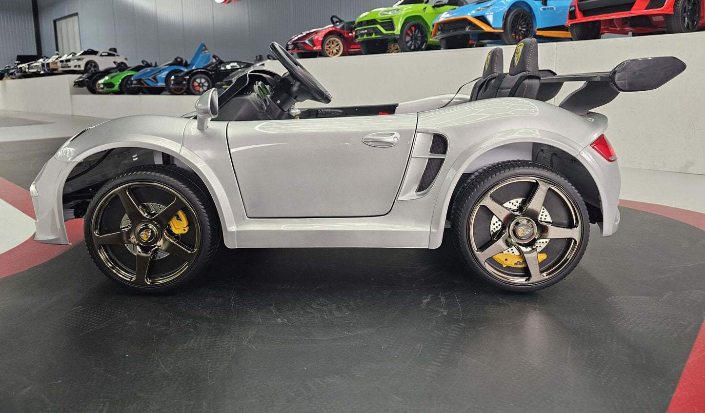 Porsche RUF Kinderauto 24 Volt Silber Metallic für 2 Kinder