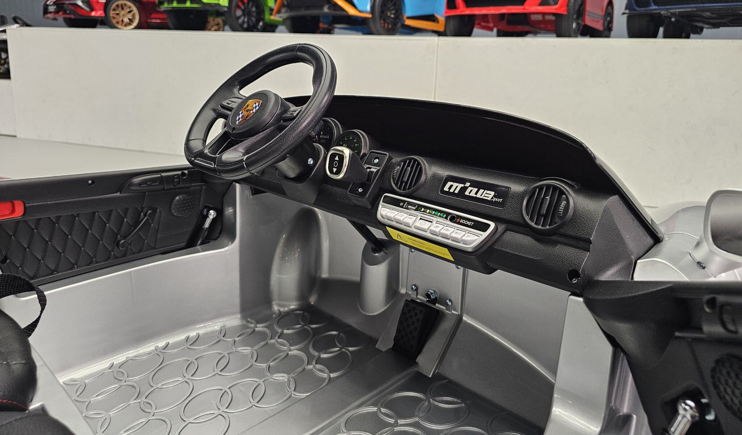 Porsche RUF Kinderauto 24 Volt Silber Metallic für 2 Kinder