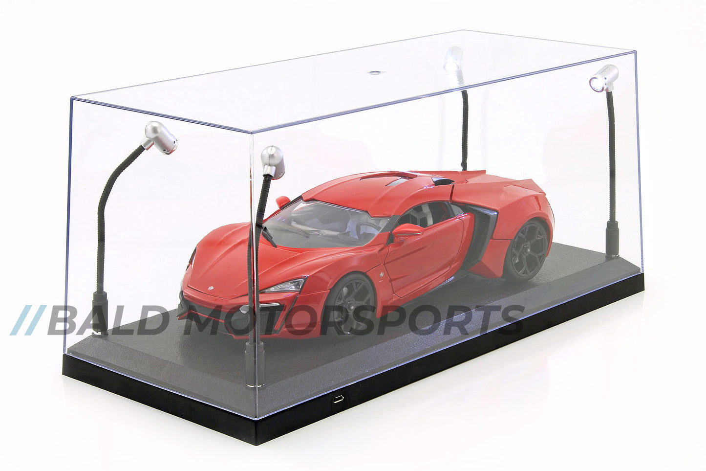 Acrylic display case (black) illuminated for model cars in 1:18 scale