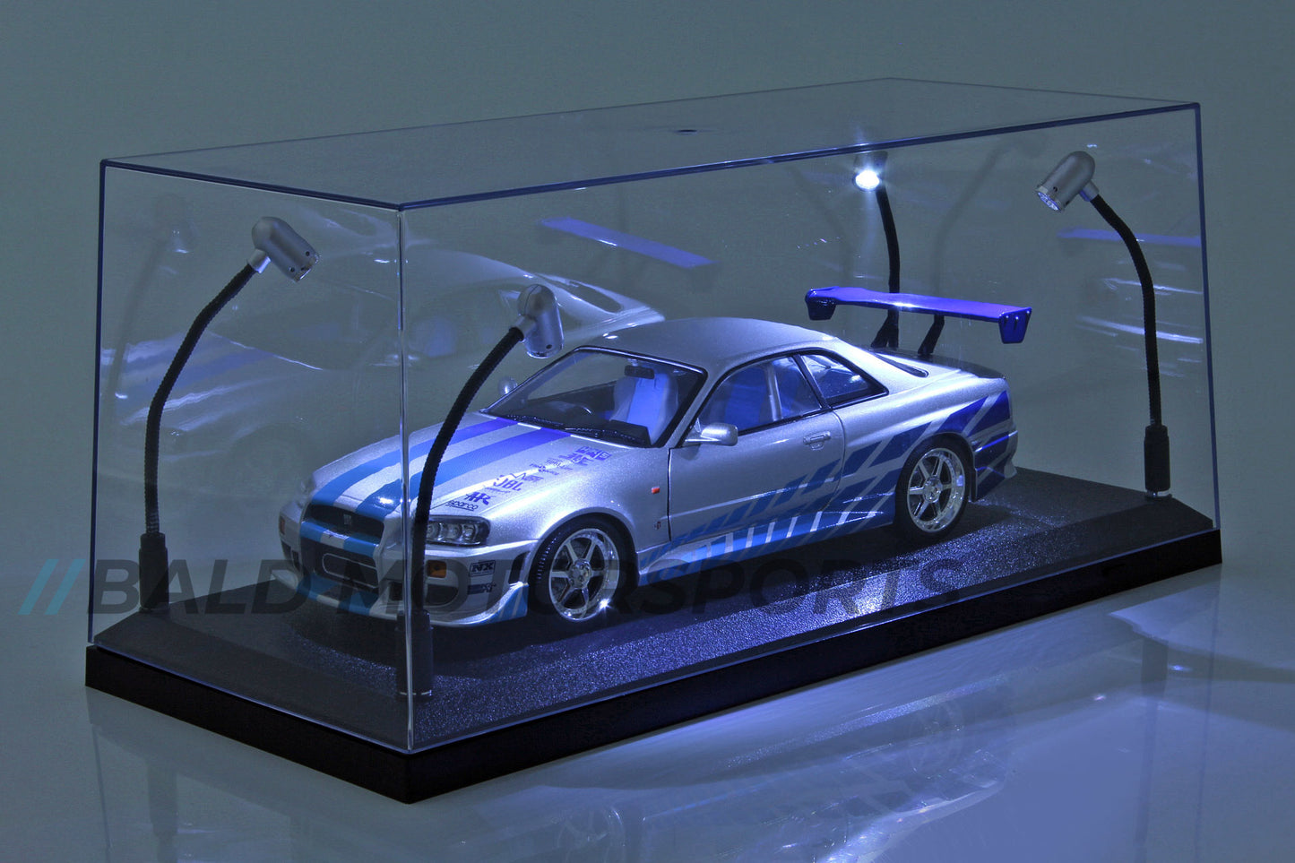 Acrylic display case (black) illuminated for model cars in 1:18 scale